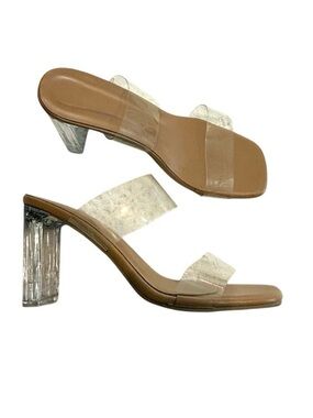women's 39 rubber clear double strap square toe heels sandal 3089